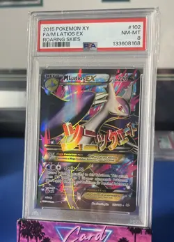 2015 POKEMON XY ROARING SKIES #102 FULL ART/M LATIOS EX PSA 8 - Image 1