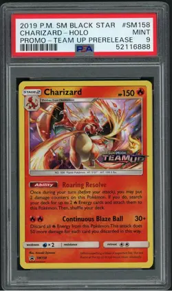POKEMON CHARIZARD 2019 SM BLACK STAR PROMO TEAM UP PRERELEASE #SM158 HOLO PSA 9 - Image 1