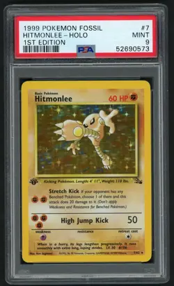POKEMON HITMONLEE 1999 FOSSIL 1ST EDITION #7 HOLO PSA 9 - Image 1