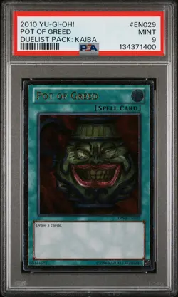 2010 YU-GI-OH! DUELIST PACK: KAIBA #EN029 POT OF GREED PSA 9 - Image 1