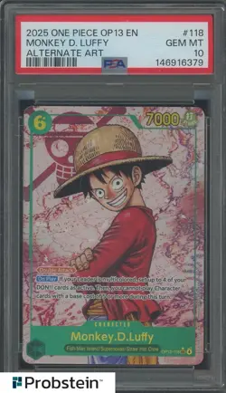 2025 One Piece OP13 EN Alternate Art #118 Monkey D. Luffy PSA 10 GEM MINT - Image 1