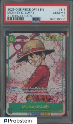 2025 One Piece OP13 EN Alternate Art #118 Monkey D. Luffy PSA 10 GEM MINT - Image 1