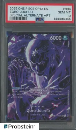 2025 One Piece OP12 EN Special Alternate Art #004 Zoro-Juurou PSA 10 GEM - Image 1