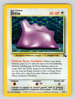 DITTO HOLO POKEMON CARD FOSSIL SET 3/62 MP! - Image 1