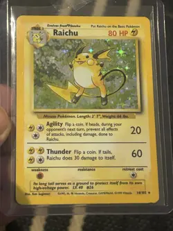 Pokemon Raichu 14/102 Base Set Holo Rare 80HP English Card - Image 1