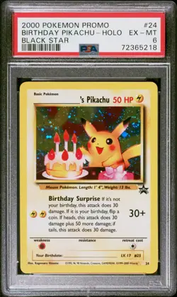 POKEMON 2000 BIRTHDAY PIKACHU-HOLO PROMO BLACK STAR #24 PSA 6 *SWIRL* - Image 1