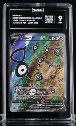 POKEMON UNOWN V 2022 SWORD & SHIELD SILVER TEMPEST #177/195 FA UR TAG 9 - Image 1