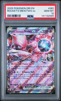 2025 POKEMON DRI EN-DESTINED RIVALS #081 TEAM ROCKET'S MEWTWO EX PSA 10 - Image 1