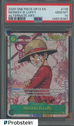2025 One Piece OP13 EN Alternate Art #118 Monkey D. Luffy PSA 10 GEM MINT - Image 1