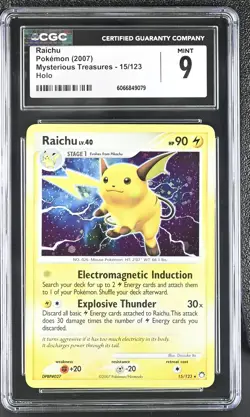 CGC 9 MINT Raichu 2007 Mysterious Treasures 15/123 Holo Pokemon Card - Image 1