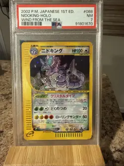 Pokemon Nidoking 1st Edition Crystal Holo Rare #088 PSA 7 Wind From the Sea - Image 1