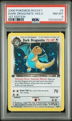 POKEMON DARK DRAGONITE 2000 ROCKET 1ST EDITION #5 HOLO PSA 8 - Image 1
