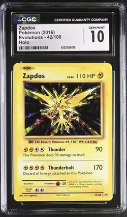 Zapdos *CGC 10* Holo *Evolutions* #42 *2016* Pokemon - Image 1