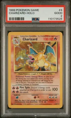 POKEMON GAME 1999 BASE SET CHARIZARD-HOLO #4 PSA 2 - Image 1