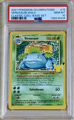 2021 Pokemon Celebrations Classic Collection Base Set #15 Venusaur Holo PSA 10 - Image 1
