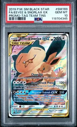 2019 POKEMON SM BLACK STAR PROMO #SM169 FULL ART/EEVEE & SNORLAX GX PSA 10 - Image 1