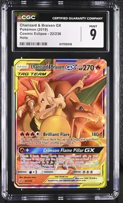 Pokemon Charizard & Braixen GX 2019 Cosmic Eclipse 22/236 Holo CGC 9 - Image 1