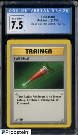 1999 Pokemon Base Set 1st Edition #82 Full Heal CGC 7.5 NM+ - Image 1