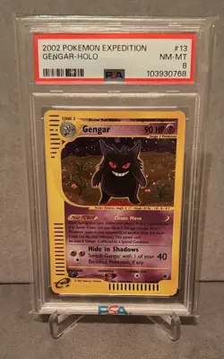 PSA 8 Gengar 13/165 Expedition E Series 2002 Pokemon Card Holo MINT Double Swirl - Image 1