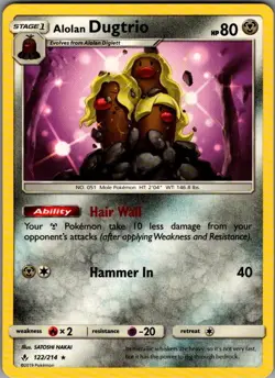 Alolan Dugtrio SM - Unbroken Bonds 122/214 Pokemon TCG Card Rare NM - Image 1