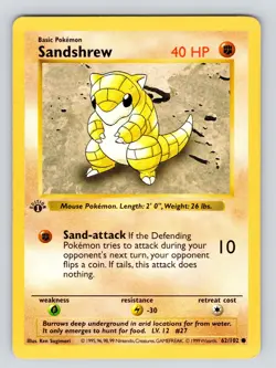 MP* Pokemon Card - Sandshrew 1st Edition Base Set (Shadowless) 62/102 Common - Image 1