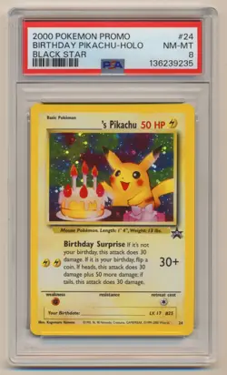 PSA 8 Pokemon Black Star Promo Holo Birthday Pikachu #24 NM/MINT Condition!! - Image 1