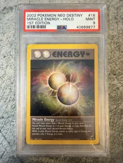 Pokemon 1st Edition HOLO MIRACLE ENERGY 2002 Neo Destiny PSA 9 MINT - Image 1
