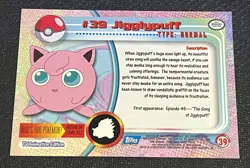 Jigglypuff #39 POKEMON TOPPS -BLUE LOGO - NON-HOLO - Series 1 TV 1999 NM/LP - Image 2