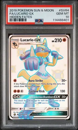 2019 Pokemon Lucario GX SV64/SV94 Hidden Fates: Shiny Vault Holo PSA10 - Image 1