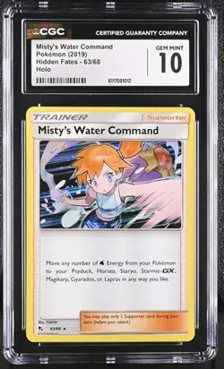 Pokemon Misty's Water Command 2019 Hidden Fates 63/68 Holo CGC 10 - Image 1