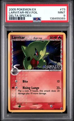 PSA 9 Mint 2005 Pokemon EX Delta Species #73 LARVITAR Reverse Stamp Holo Foil - Image 1