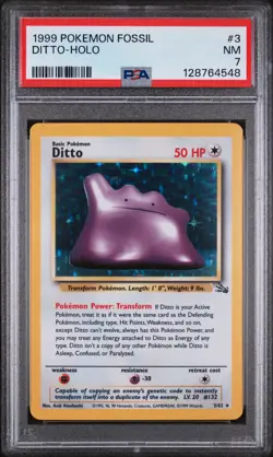 1999 POKEMON FOSSIL #3 DITTO-HOLO PSA 7 - Image 1