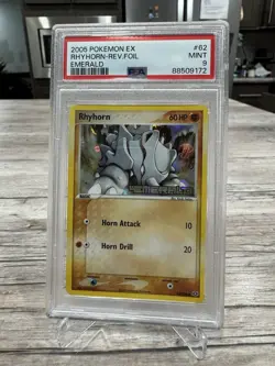 2005 Pokemon EX Emerald Rhyhorn Reverse Foil 62/106 PSA 9 Mint - Image 2