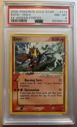 2005 POKEMON EX UNSEEN FORCES GOLD STAR #113 ENTEI-HOLO PSA 8 - Image 1