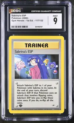 CGC 9 MINT Sabrina's ESP Gym Heroes 1st Edition 117/132 Pokemon Card - Image 1