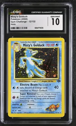 CGC 10 GEM MINT Misty's Golduck 2000 Gym Challenge 12/132 Holo Pokemon Card - Image 1
