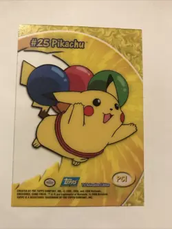 #25 Flying Pikachu PC1 Transparent Clear Vintage Blue Label Topps Pokemon - Image 1