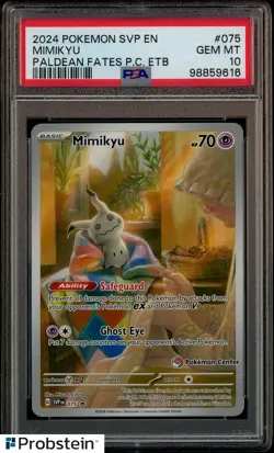 2024 Pokemon SVP EN Paldean Fates PM Center ETB #075 Mimikyu PSA 10 GEM MINT - Image 1
