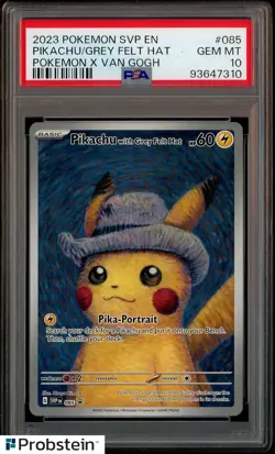 #2 2023 Pokemon SVP En x Van Gogh #085 Pikachu with Grey Felt Hat PSA 10 - Image 1