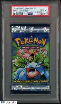 1999 Pokemon WOTC Base Foil Booster Pack Venusaur Art Triangle Error PSA 10 - Image 1