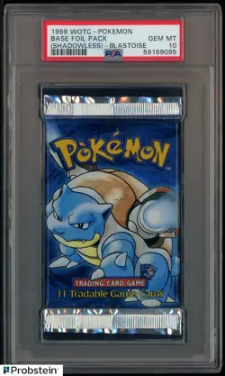 1999 Pokemon WOTC Shadowless Base Foil Booster Pack Blastoise Art PSA 10 - Image 1