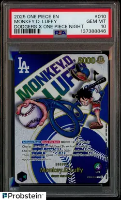 2025 One Piece En Dodgers X One Piece Night #010 Monkey D. Luffy PSA 10 GEM MINT - Image 1