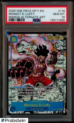 2025 One Piece OP11 En Manga Alternate Art #118 Monkey D. Luffy PSA 10 GEM MINT - Image 1