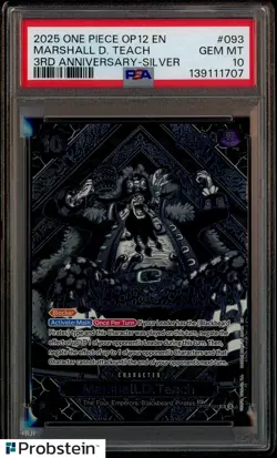 2025 One Piece OP12 EN 3rd Anniversary Silver #093 Marshall D. Teach PSA 10 - Image 1