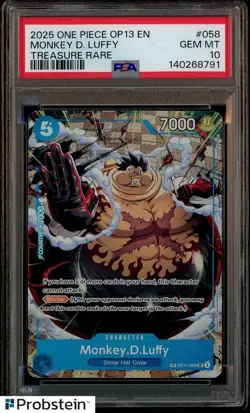 2025 One Piece OP13 EN Treasure Rare #058 Monkey D. Luffy PSA 10 GEM MINT - Image 1