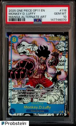 2025 One Piece OP11 EN Manga Alternate Art #118 Monkey D. Luffy PSA 10 GEM MINT - Image 1