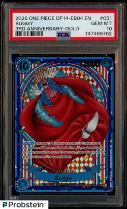 2026 ONE PIECE OP14-EB04-THE AZURE SEA'S SEVEN 3RD ANV-Gold #051 BUGGY PSA 10 - Image 1