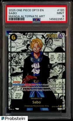 2025 One Piece EN OP13 Manga Alternate Art #120 Sabo PSA 9 mint - Image 1