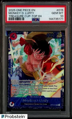 2025 One Piece EN Treasure Cup Top 64 #015 Monkey D. Luffy PSA 10 GEM MINT - Image 1