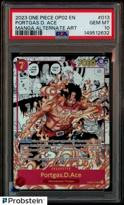 2023 One Piece OP02 EN Manga Alternate Art #013 Portgas D. Ace PSA 10 GEM MINT - Image 1
